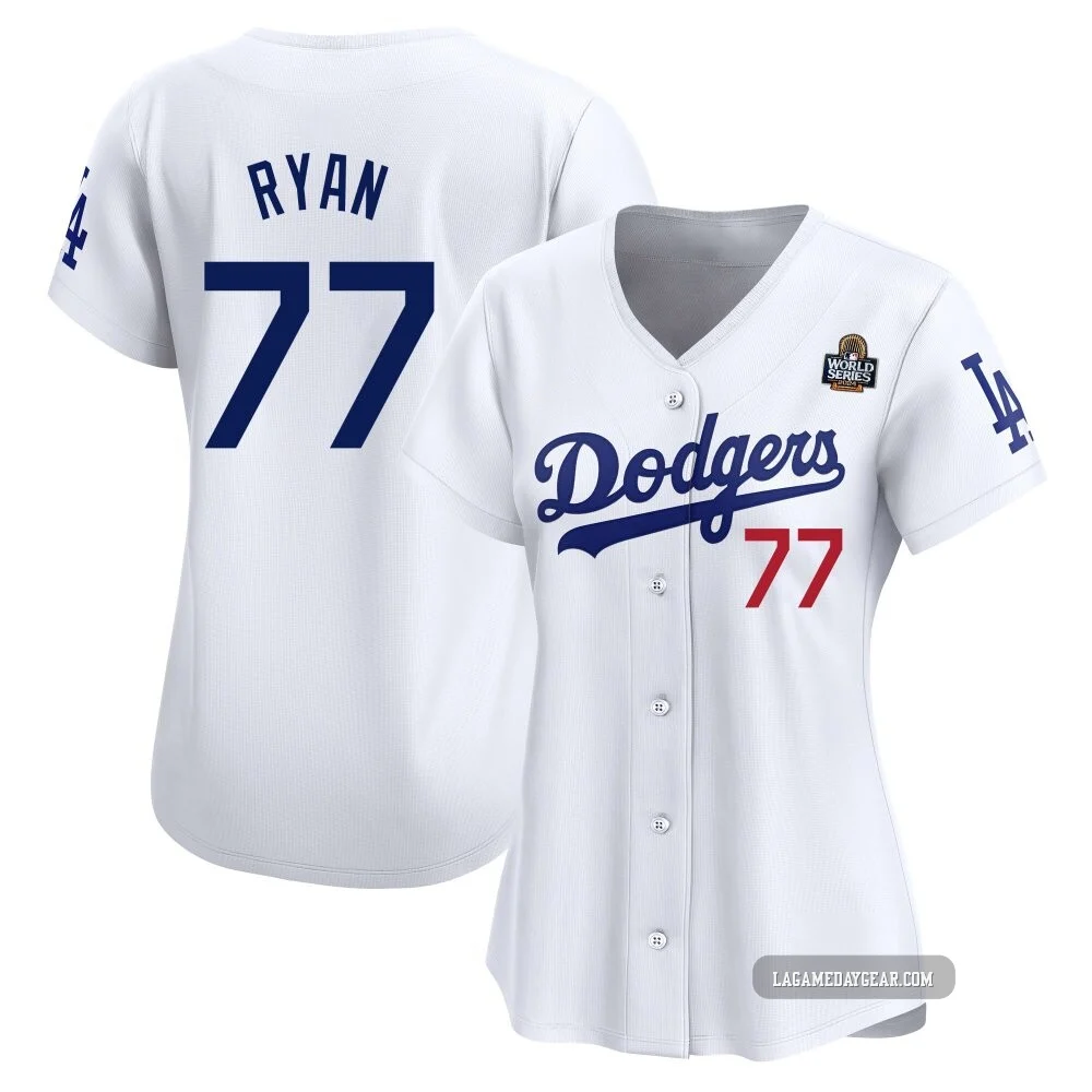 River Ryan ＃77 Los Angeles Dodgers Limited Women's White Home 2024 World Series Jersey