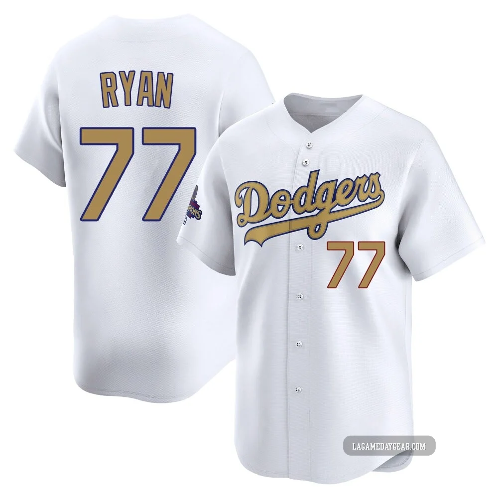 River Ryan ＃77 Los Angeles Dodgers Limited Youth Gold White 2025 Collection Jersey