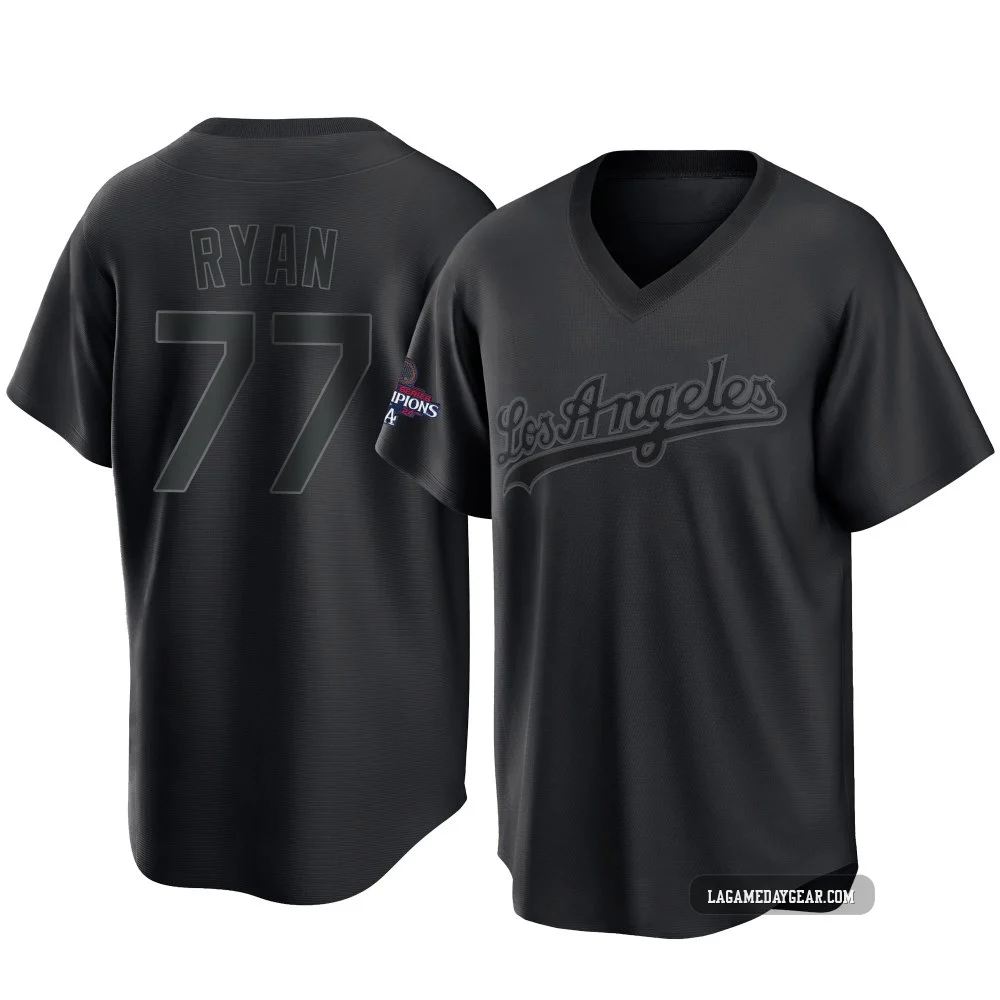 River Ryan ＃77 Los Angeles Dodgers Replica Men's Black Pitch Fashion 2024 World Series Champions Jersey