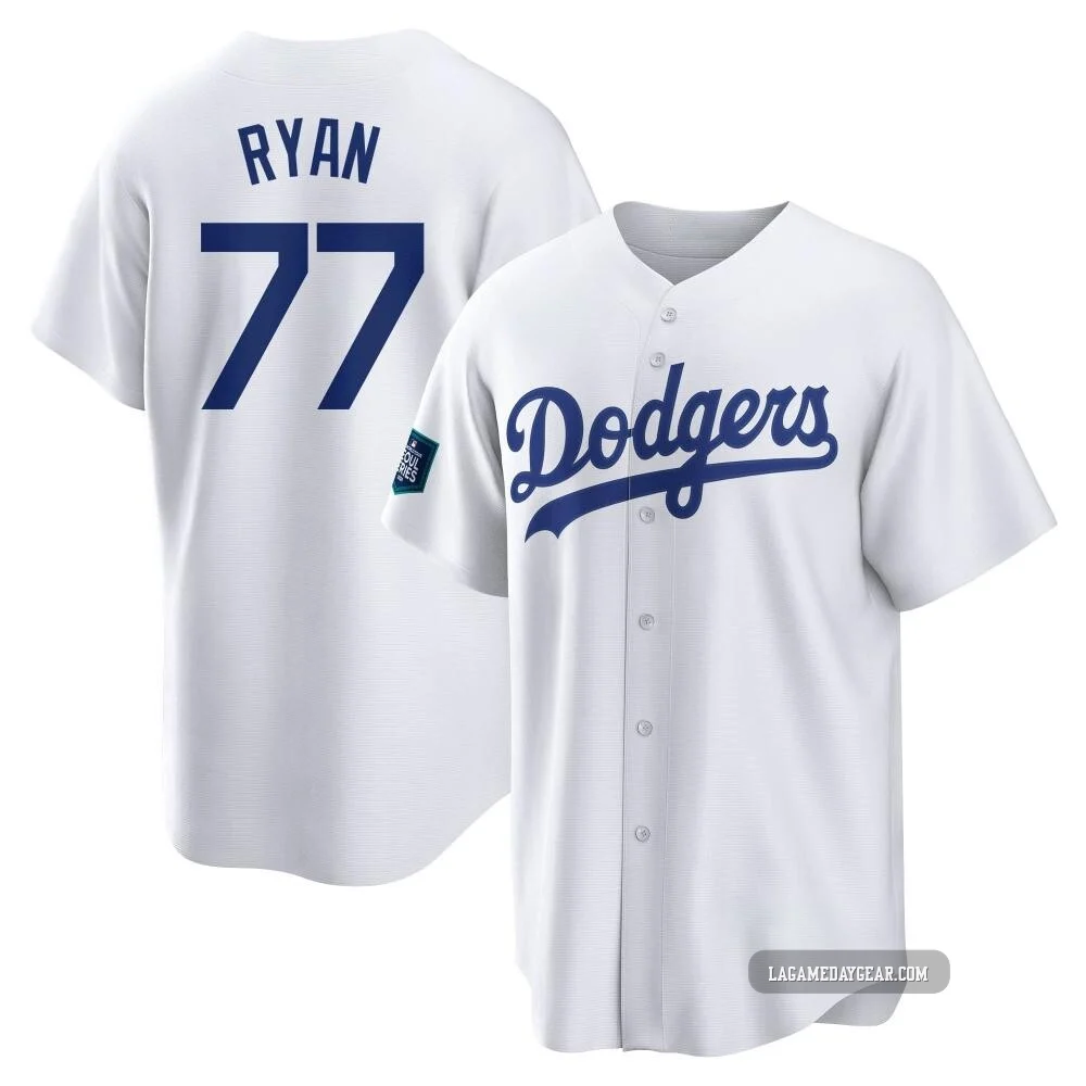 River Ryan ＃77 Los Angeles Dodgers Replica Men's White 2024 World Tour Seoul Series Home Jersey