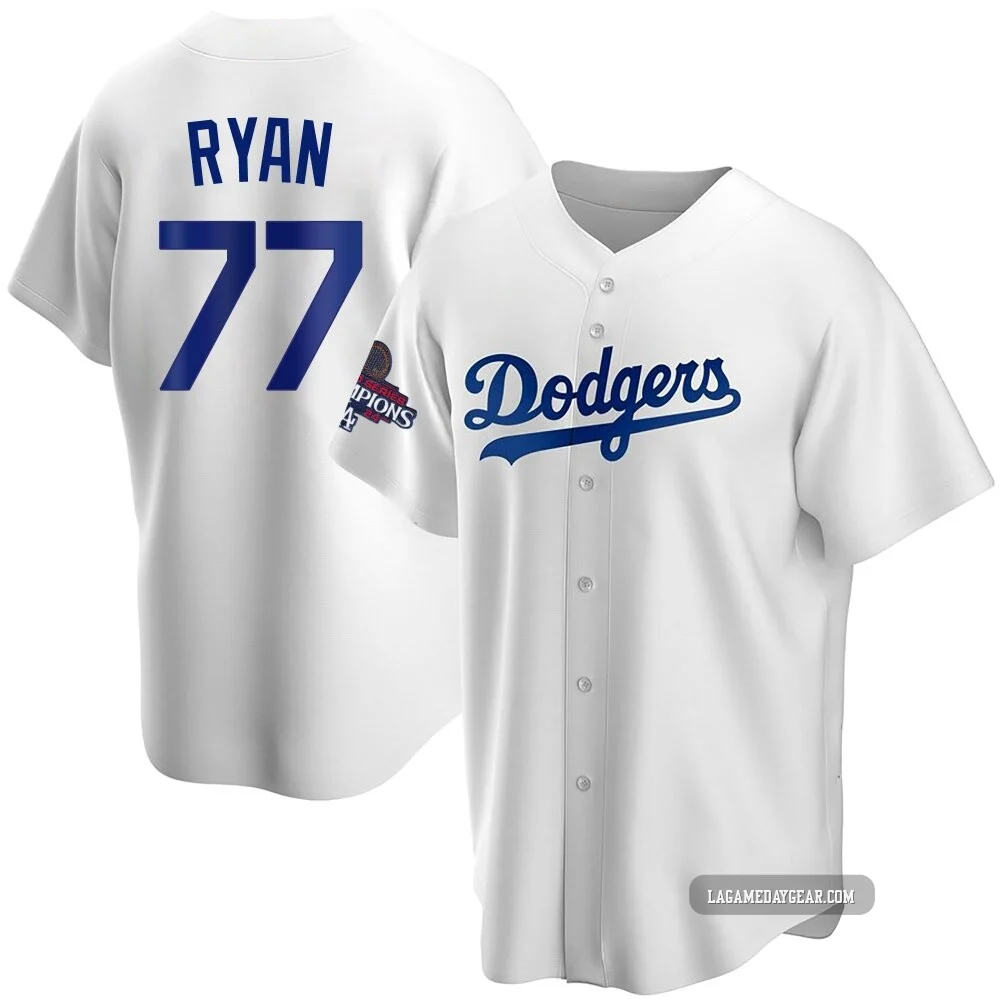 River Ryan ＃77 Los Angeles Dodgers Replica Men's White Home 2024 World Series Champions Jersey