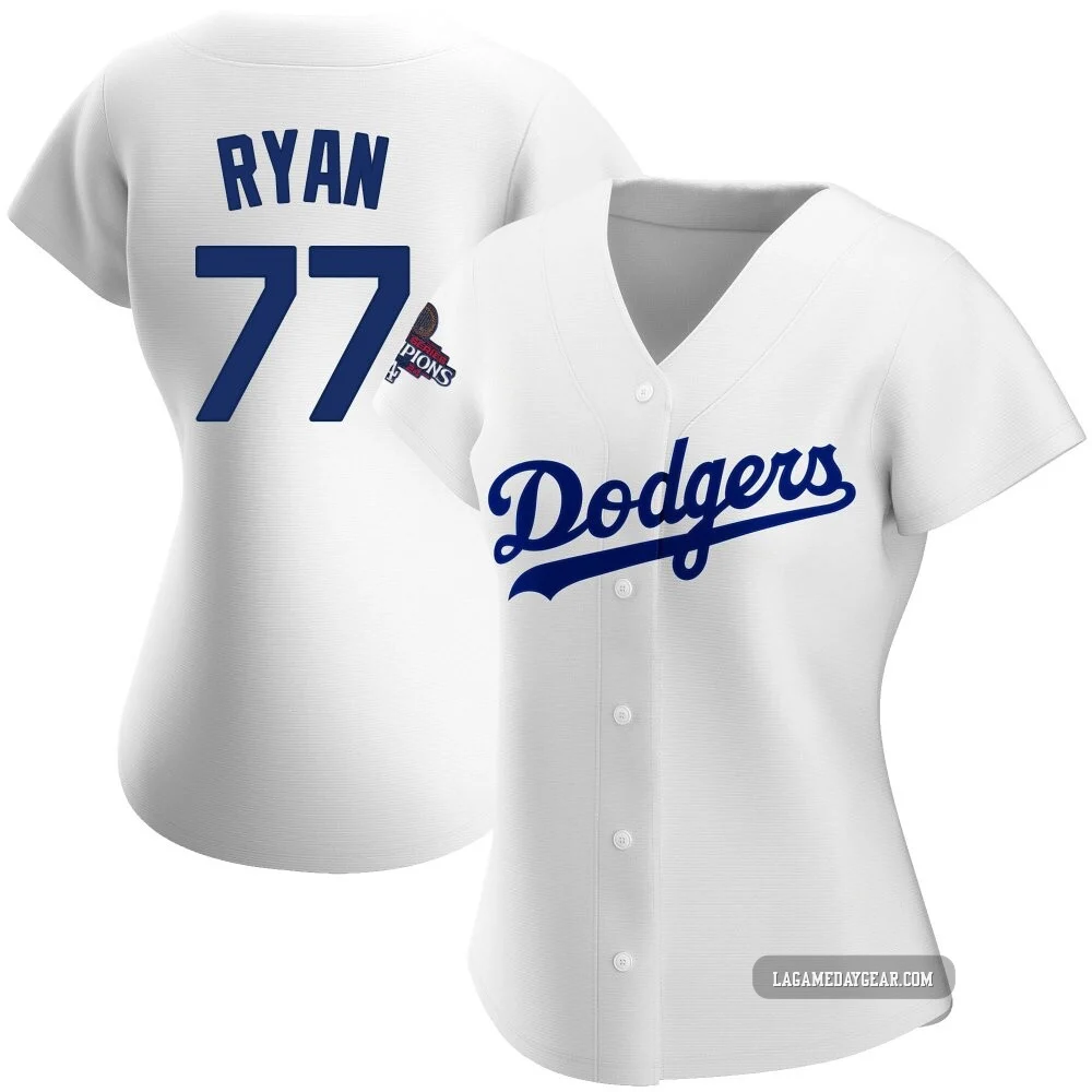 River Ryan ＃77 Los Angeles Dodgers Replica Women's White Home 2024 World Series Champions Jersey