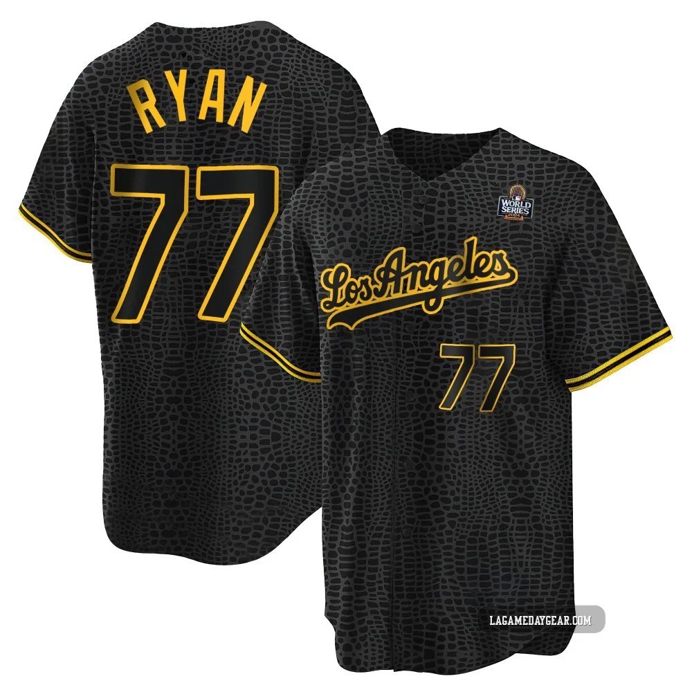 River Ryan ＃77 Los Angeles Dodgers Replica Youth Black Snake Skin City 2024 World Series Jersey