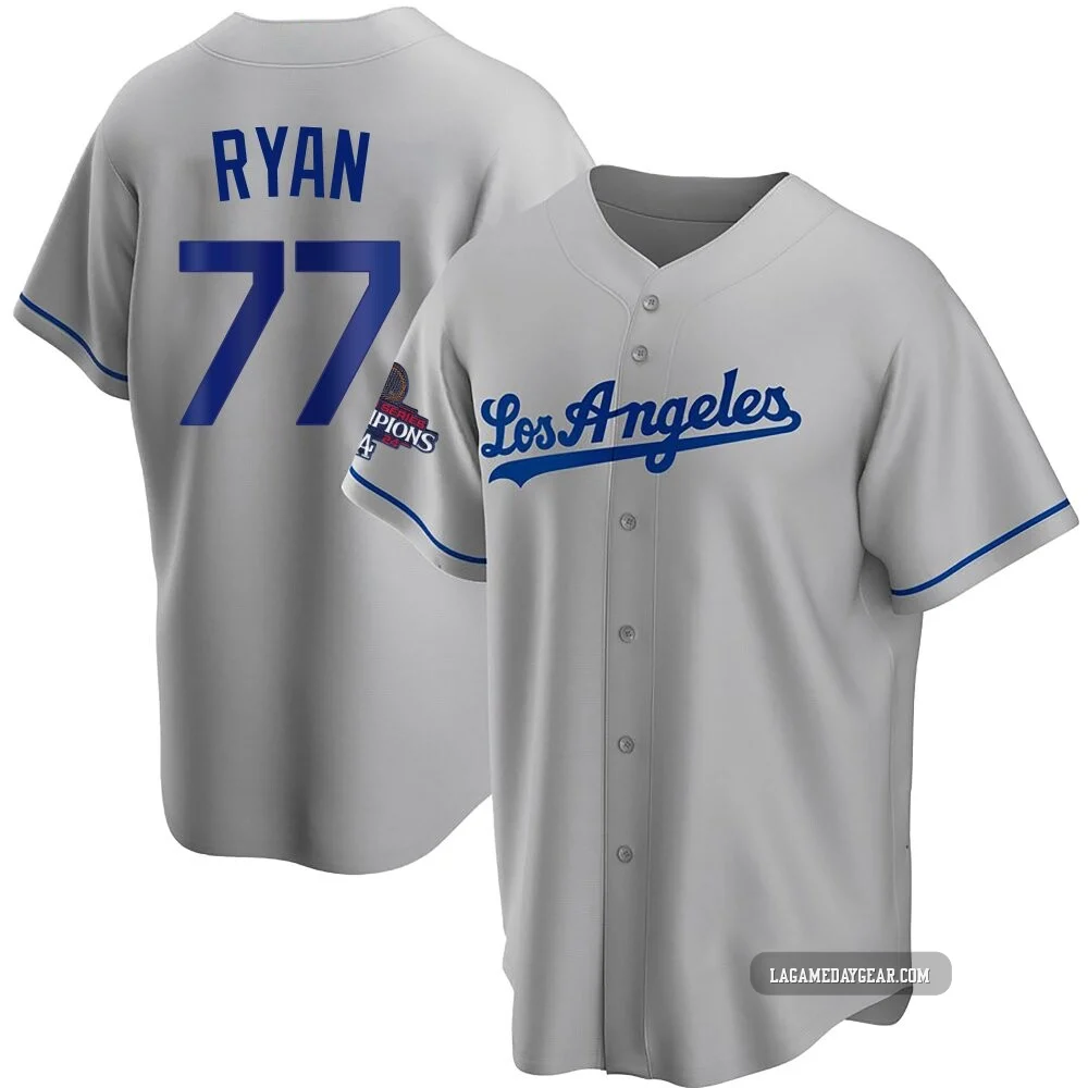 River Ryan ＃77 Los Angeles Dodgers Replica Youth Gray Road 2024 World Series Champions Jersey