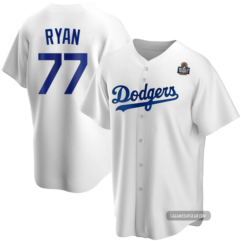 River Ryan ＃77 Los Angeles Dodgers Replica Youth White Home 2024 World Series Jersey