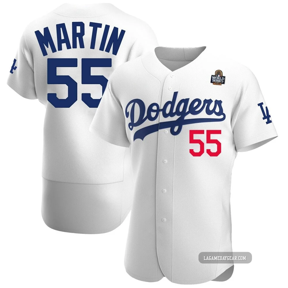 Russell Martin ＃55 Los Angeles Dodgers Authentic Men's White Home Official 2024 World Series Jersey