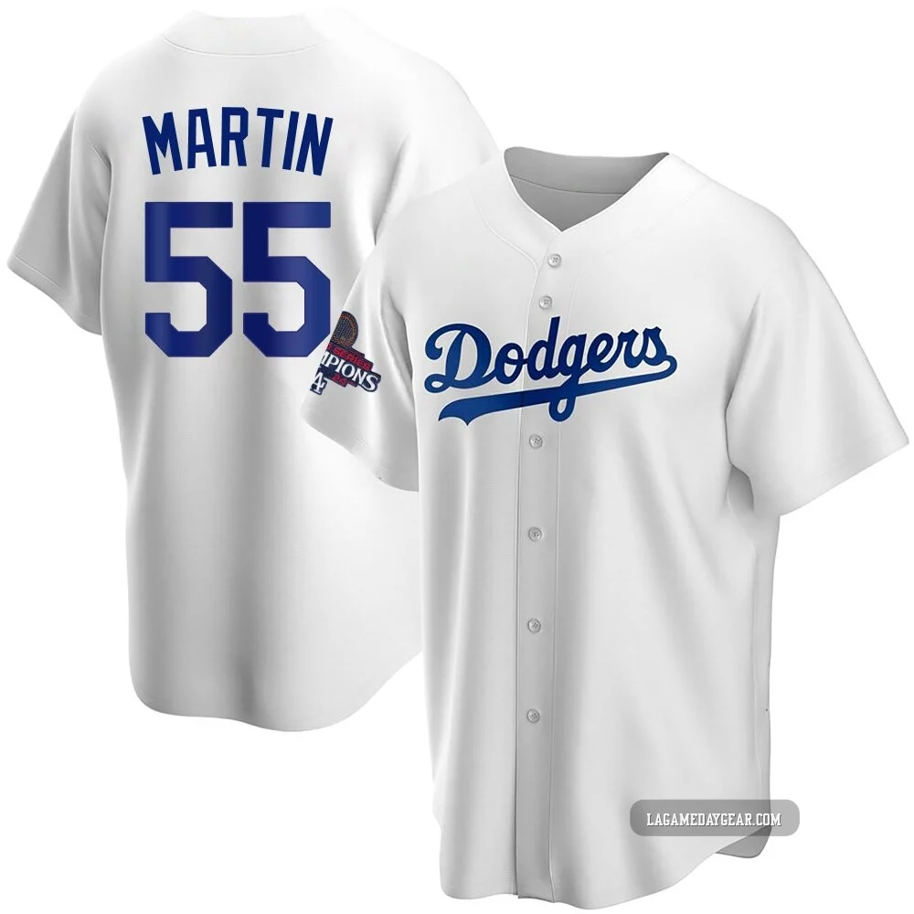 Russell Martin ＃55 Los Angeles Dodgers Replica Men's White Home 2024 World Series Champions Jersey