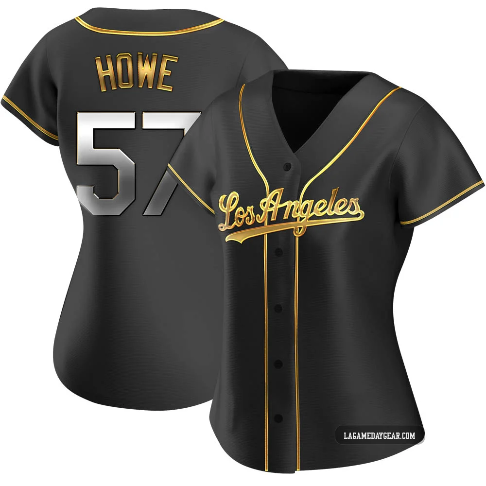 Steve Howe ＃57 Los Angeles Dodgers Replica Women's Gold Black en Alternate Jersey