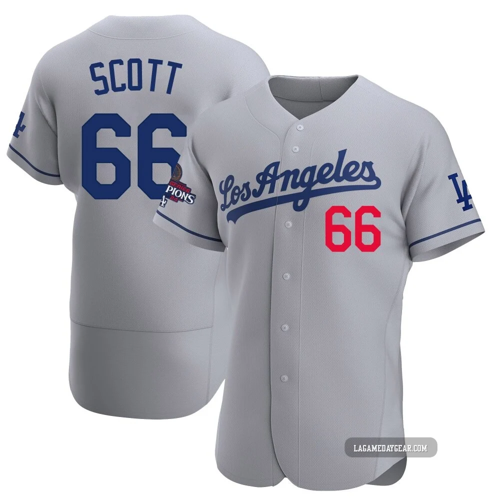Tanner Scott ＃66 Los Angeles Dodgers Authentic Men's Gray Away Official 2024 World Series Champions Jersey