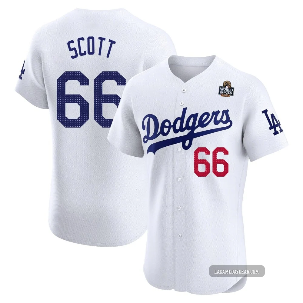 Tanner Scott ＃66 Los Angeles Dodgers Elite Men's White Home 2024 World Series Jersey