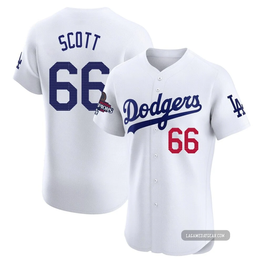 Tanner Scott ＃66 Los Angeles Dodgers Elite Men's White Home World Series Champions Jersey