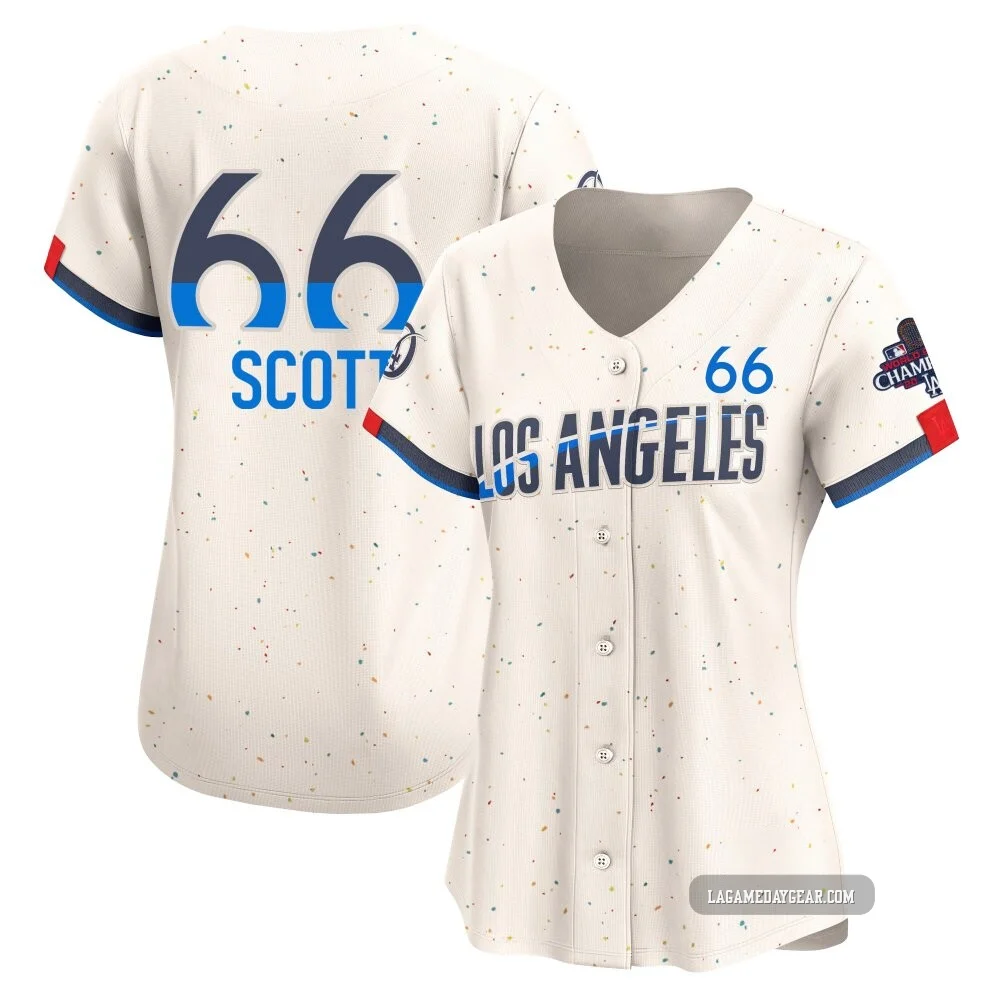 Tanner Scott ＃66 Los Angeles Dodgers Limited Women's Cream 2024 City Connect World Series Champions Jersey