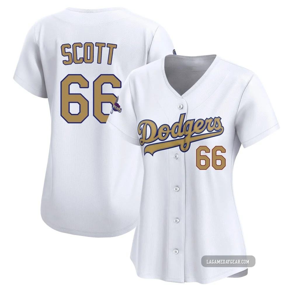 Tanner Scott ＃66 Los Angeles Dodgers Limited Women's Gold White 2025 Collection Jersey