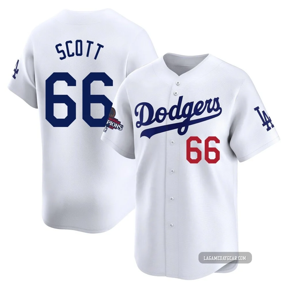 Tanner Scott ＃66 Los Angeles Dodgers Limited Youth White Home 2024 World Series Champions Jersey