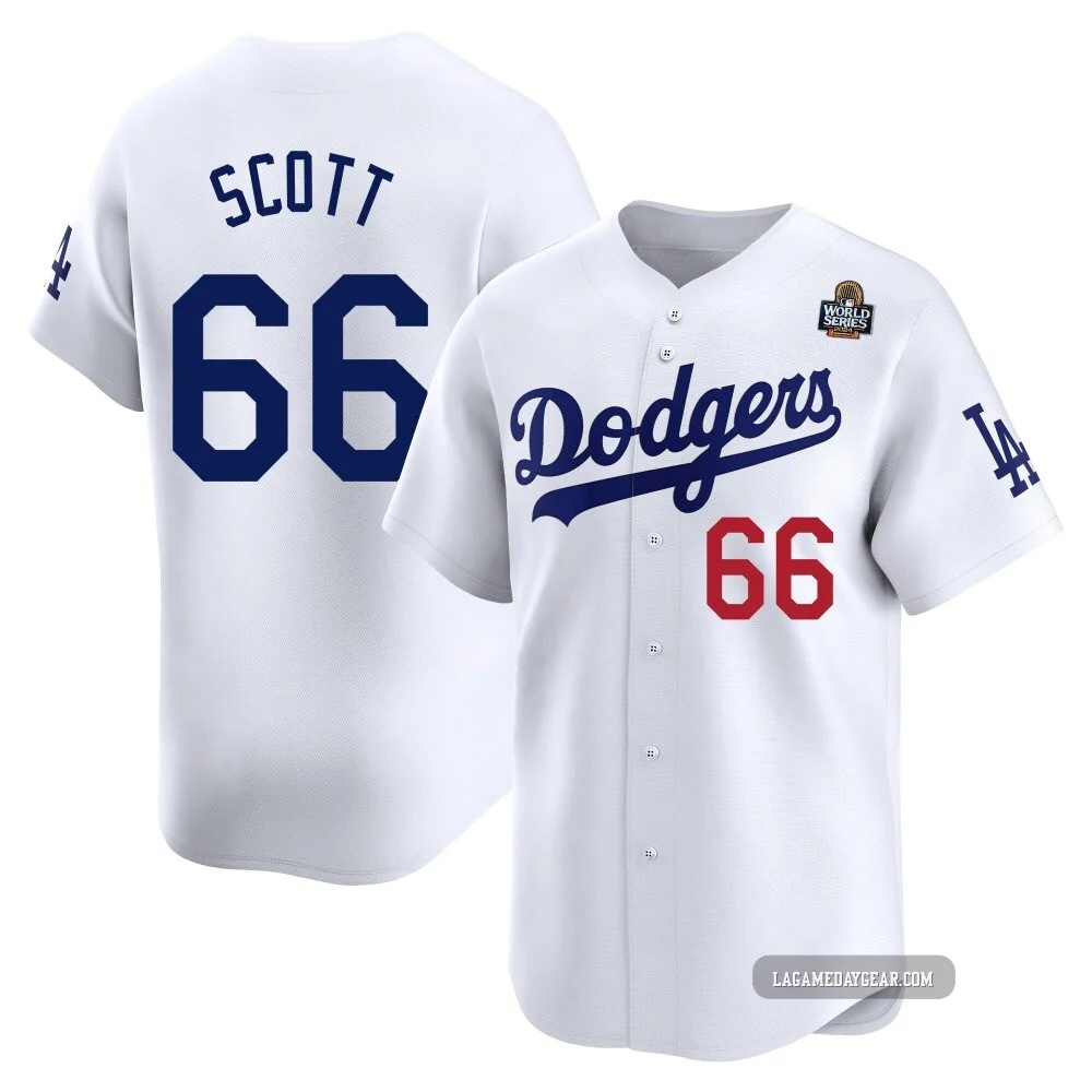 Tanner Scott ＃66 Los Angeles Dodgers Limited Youth White Home 2024 World Series Jersey