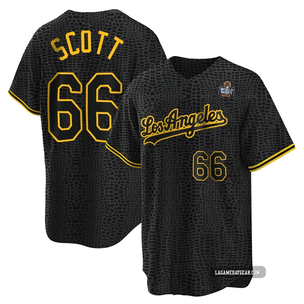 Tanner Scott ＃66 Los Angeles Dodgers Replica Men's Black Snake Skin City 2024 World Series Jersey