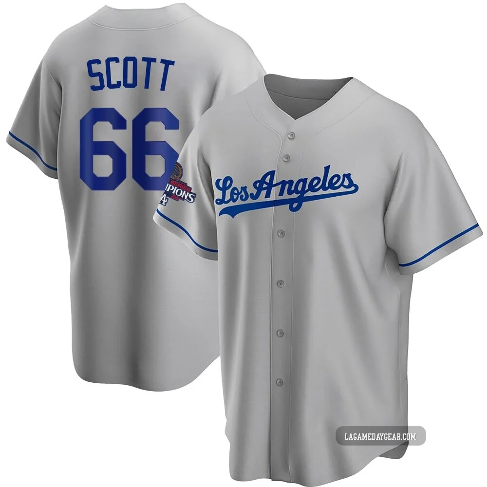 Tanner Scott ＃66 Los Angeles Dodgers Replica Men's Gray Road 2024 World Series Champions Jersey