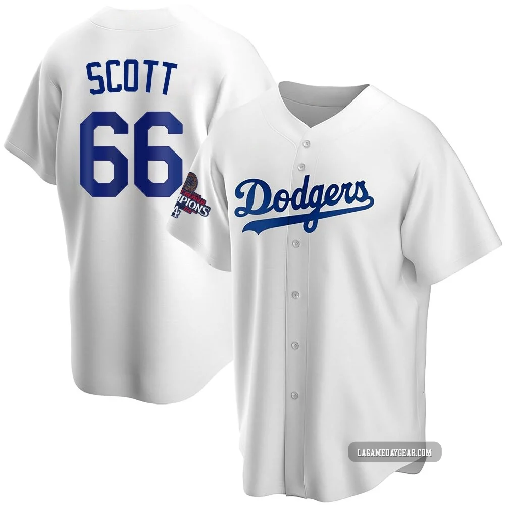 Tanner Scott ＃66 Los Angeles Dodgers Replica Youth White Home 2024 World Series Champions Jersey