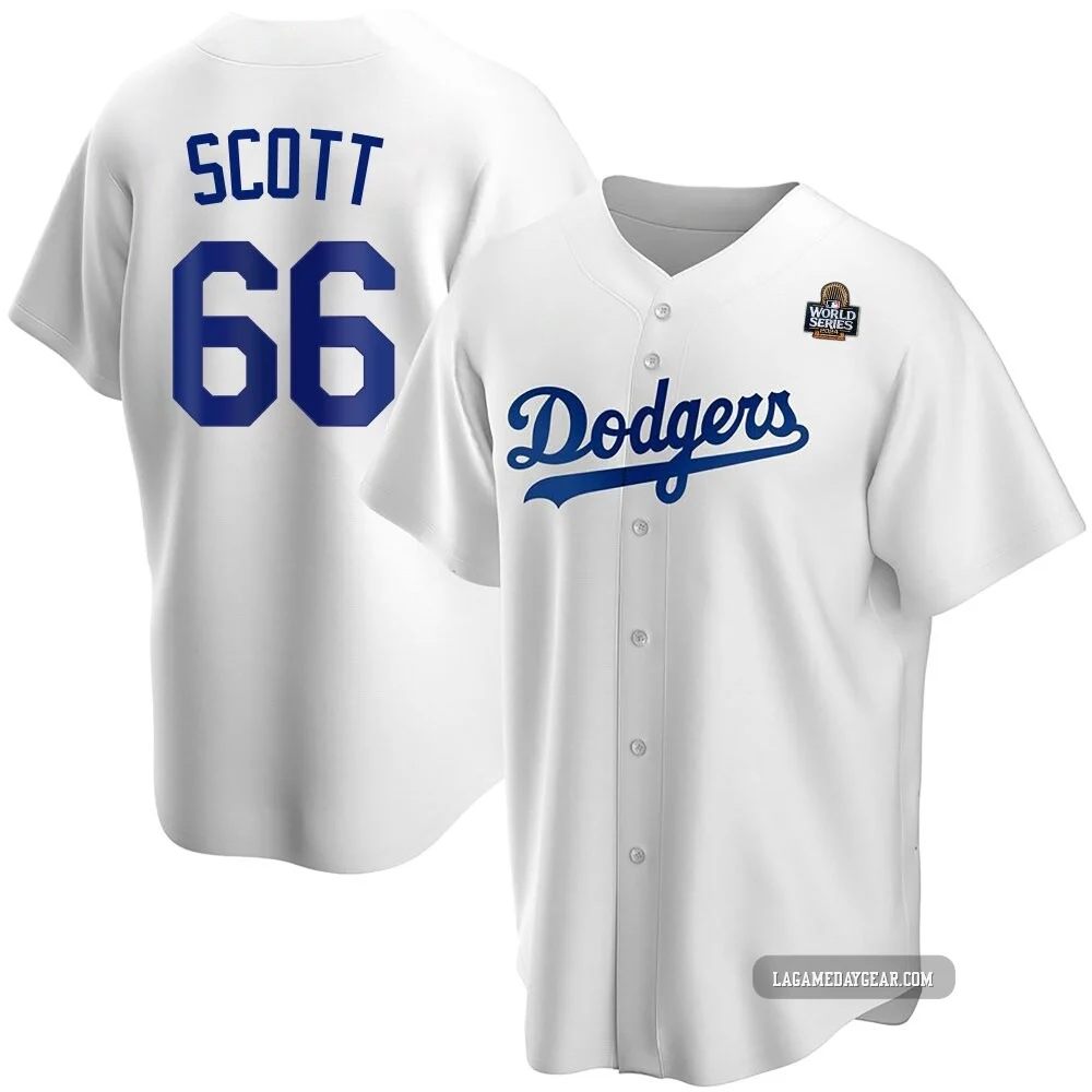 Tanner Scott ＃66 Los Angeles Dodgers Replica Youth White Home 2024 World Series Jersey