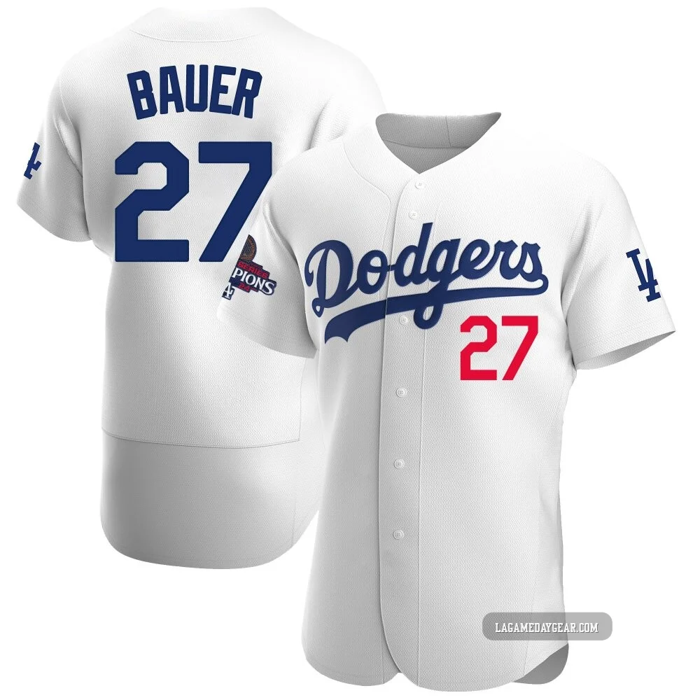 Trevor Bauer ＃27 Los Angeles Dodgers Authentic Men's White Home Official 2024 World Series Champions Jersey
