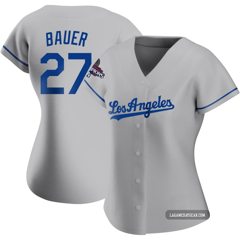 Trevor Bauer ＃27 Los Angeles Dodgers Authentic Women's Gray Road 2024 World Series Champions Jersey