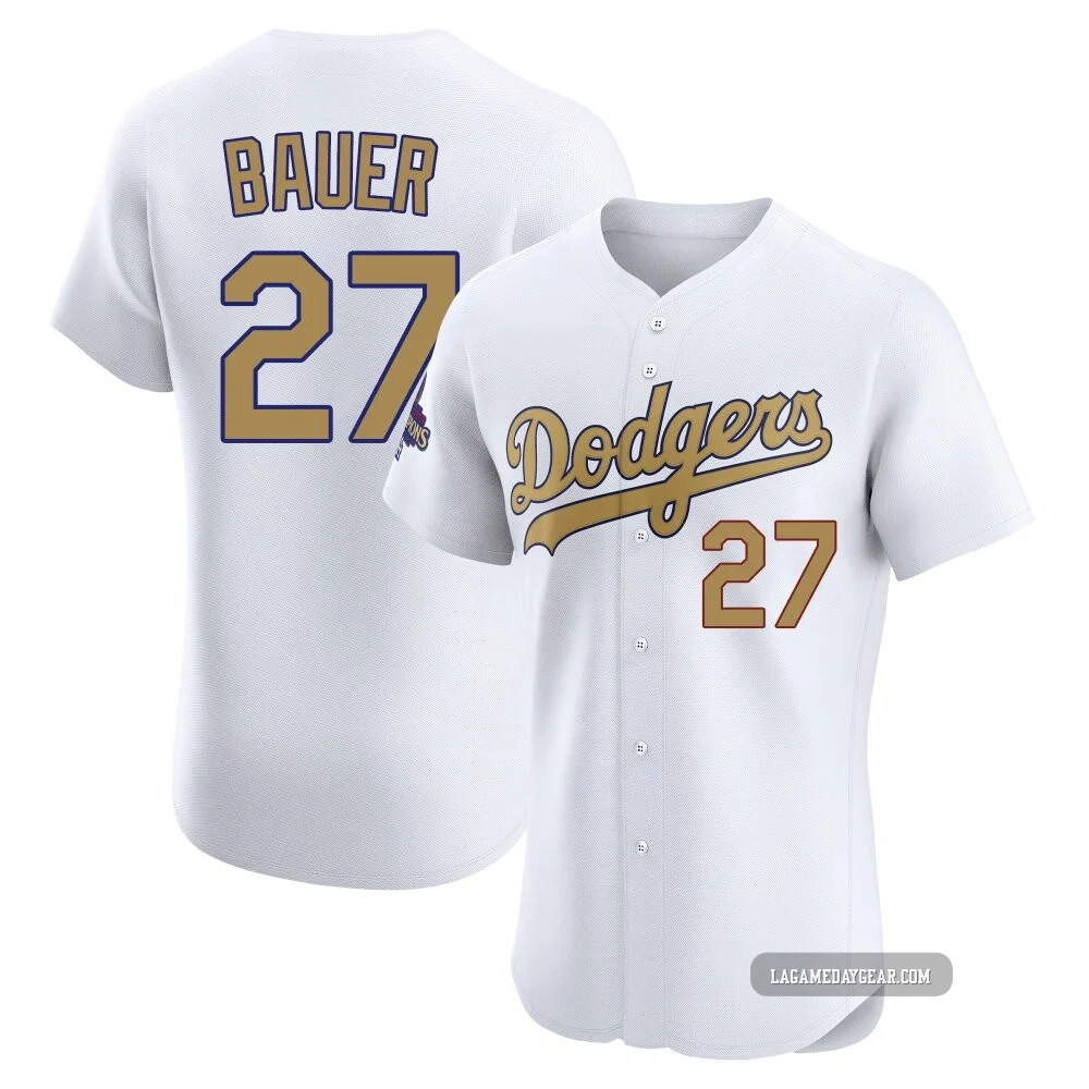 Trevor Bauer ＃27 Los Angeles Dodgers Elite Men's Gold White 2025 Collection Jersey