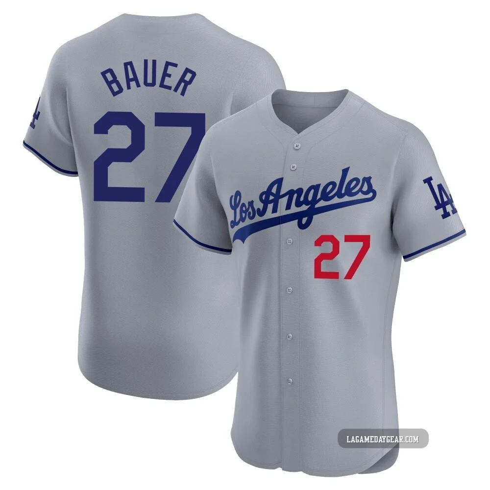 Trevor Bauer ＃27 Los Angeles Dodgers Elite Men's Gray Road Jersey