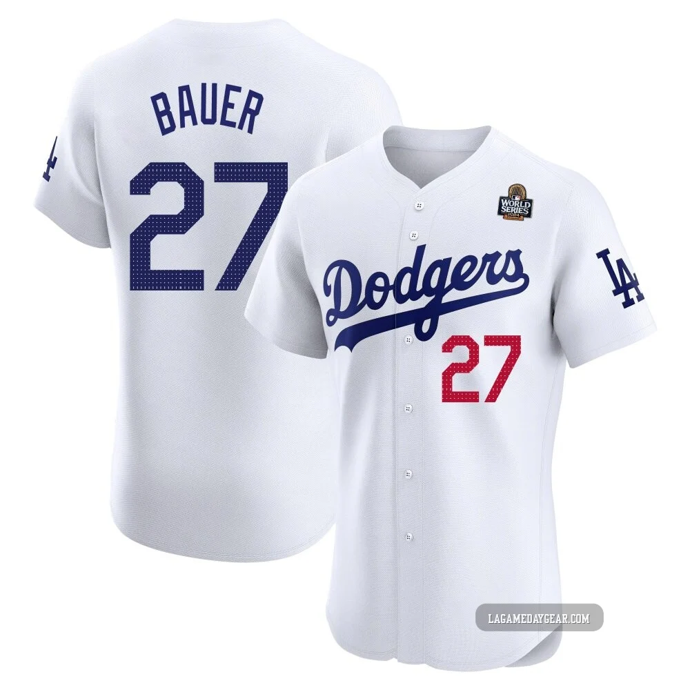 Trevor Bauer ＃27 Los Angeles Dodgers Elite Men's White Home 2024 World Series Jersey