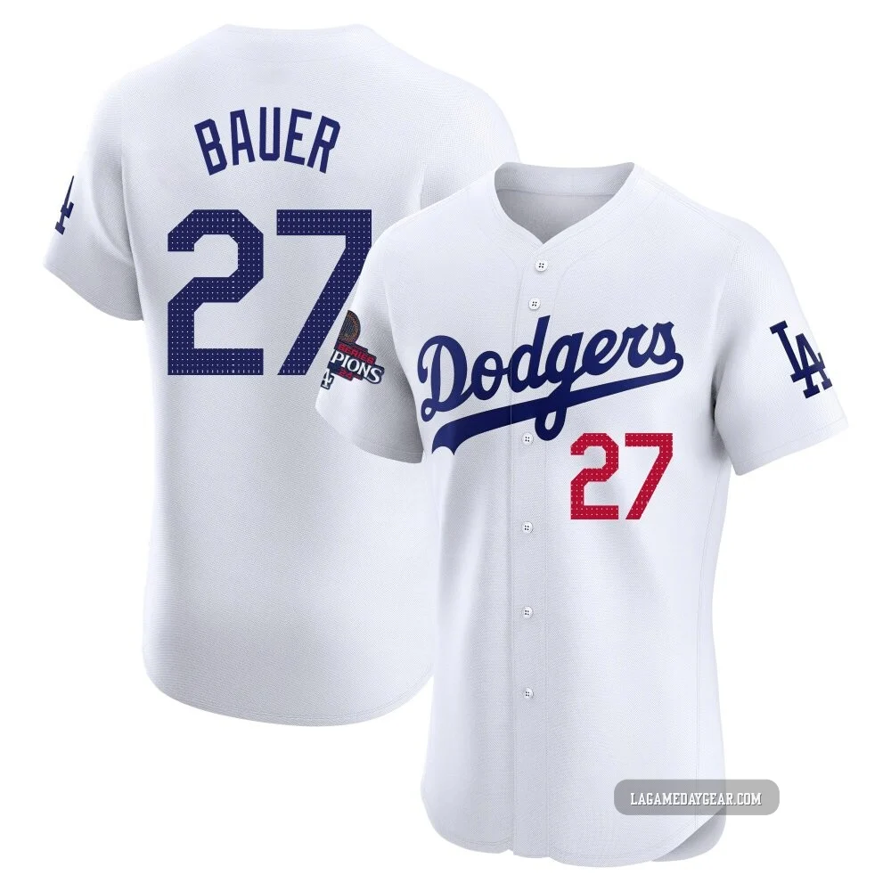 Trevor Bauer ＃27 Los Angeles Dodgers Elite Men's White Home World Series Champions Jersey
