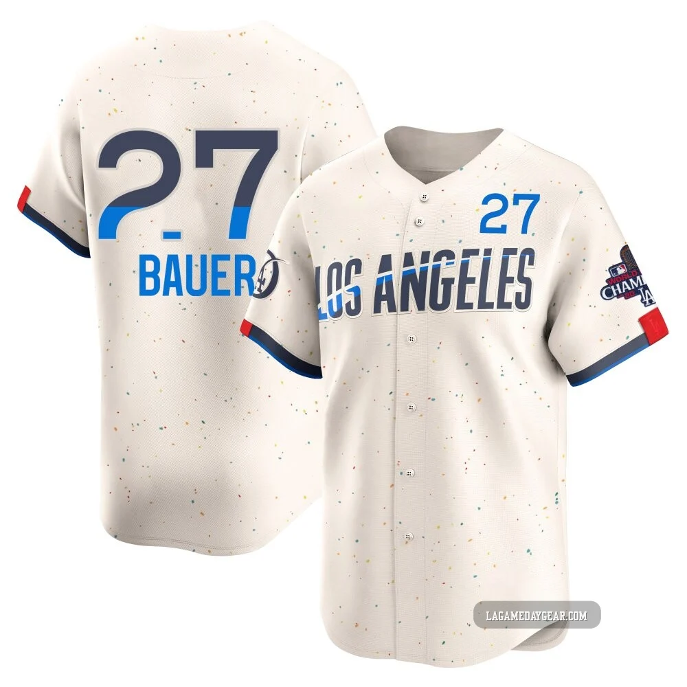 Trevor Bauer ＃27 Los Angeles Dodgers Limited Men's Cream 2024 City Connect World Series Champions Jersey