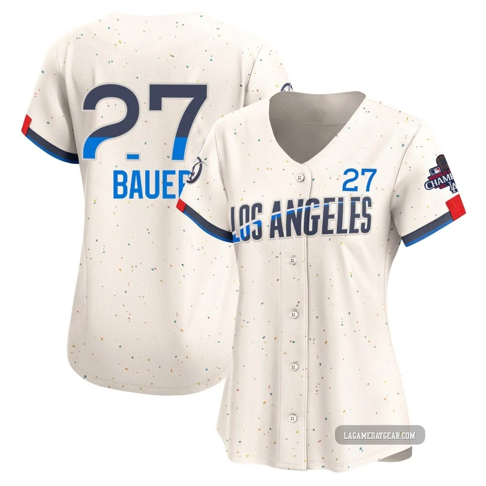 Trevor Bauer ＃27 Los Angeles Dodgers Limited Women's Cream 2024 City Connect World Series Champions Jersey