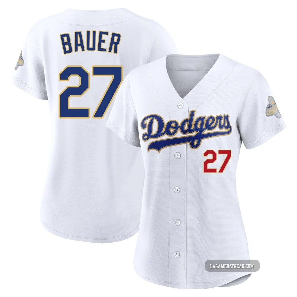Trevor Bauer ＃27 Los Angeles Dodgers Limited Women's Gold White 2026 Collection Stadium Jersey