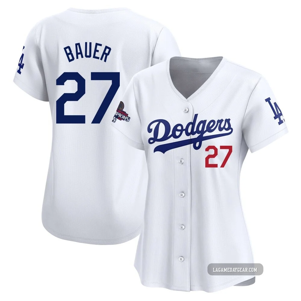 Trevor Bauer ＃27 Los Angeles Dodgers Limited Women's White Home 2024 World Series Champions Jersey