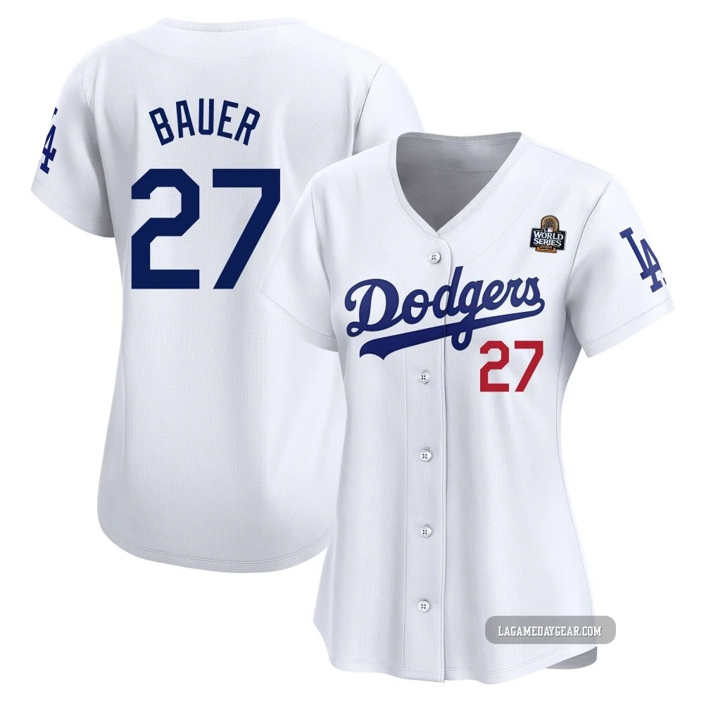 Trevor Bauer ＃27 Los Angeles Dodgers Limited Women's White Home 2024 World Series Jersey