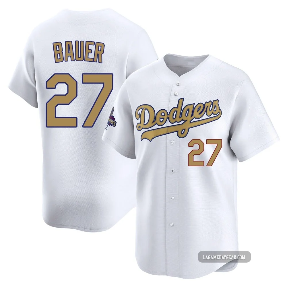 Trevor Bauer ＃27 Los Angeles Dodgers Limited Youth Gold White 2025 Collection Jersey