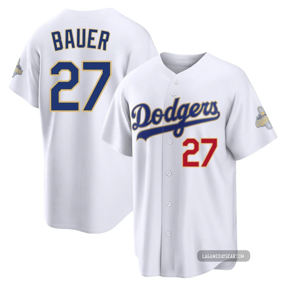 Trevor Bauer ＃27 Los Angeles Dodgers Limited Youth Gold White 2026 Collection Stadium Jersey