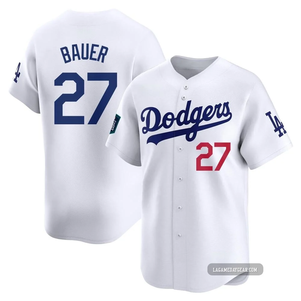 Trevor Bauer ＃27 Los Angeles Dodgers Limited Youth White 2024 World Tour Seoul Series Home Jersey