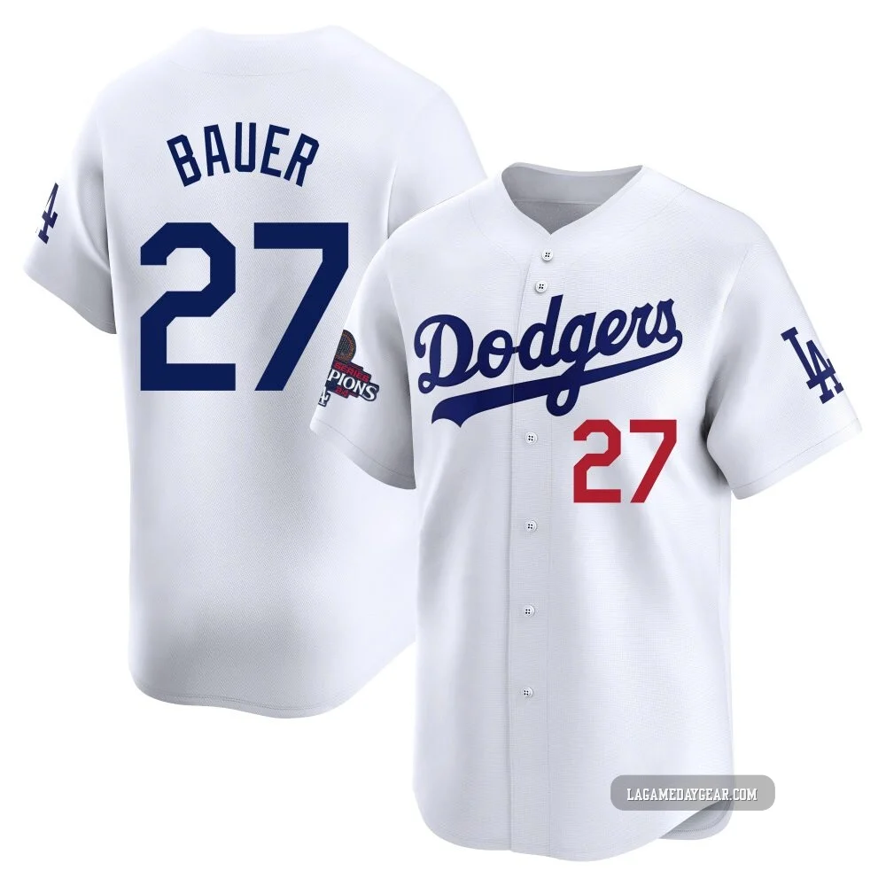 Trevor Bauer ＃27 Los Angeles Dodgers Limited Youth White Home 2024 World Series Champions Jersey