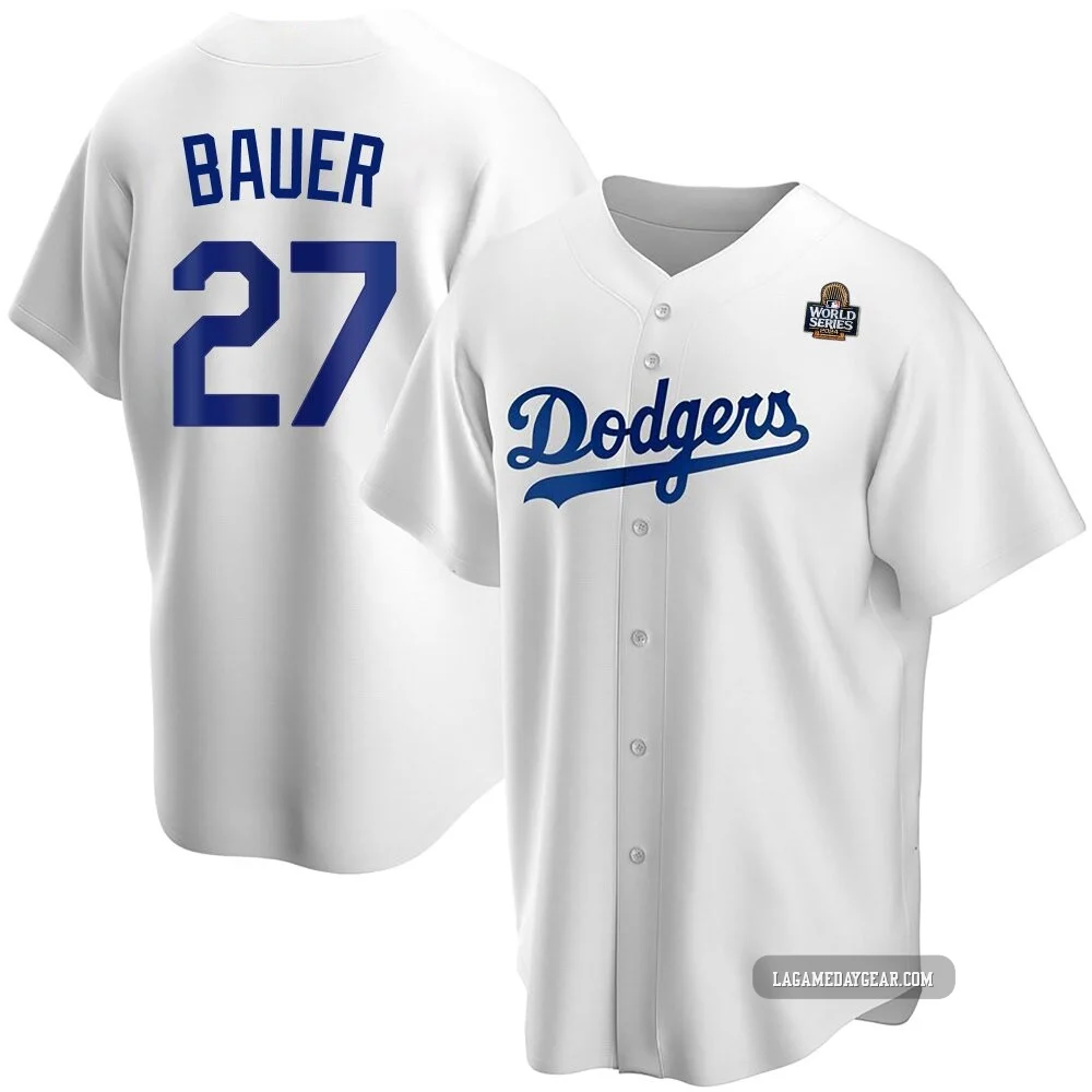 Trevor Bauer ＃27 Los Angeles Dodgers Replica Men's White Home 2024 World Series Jersey