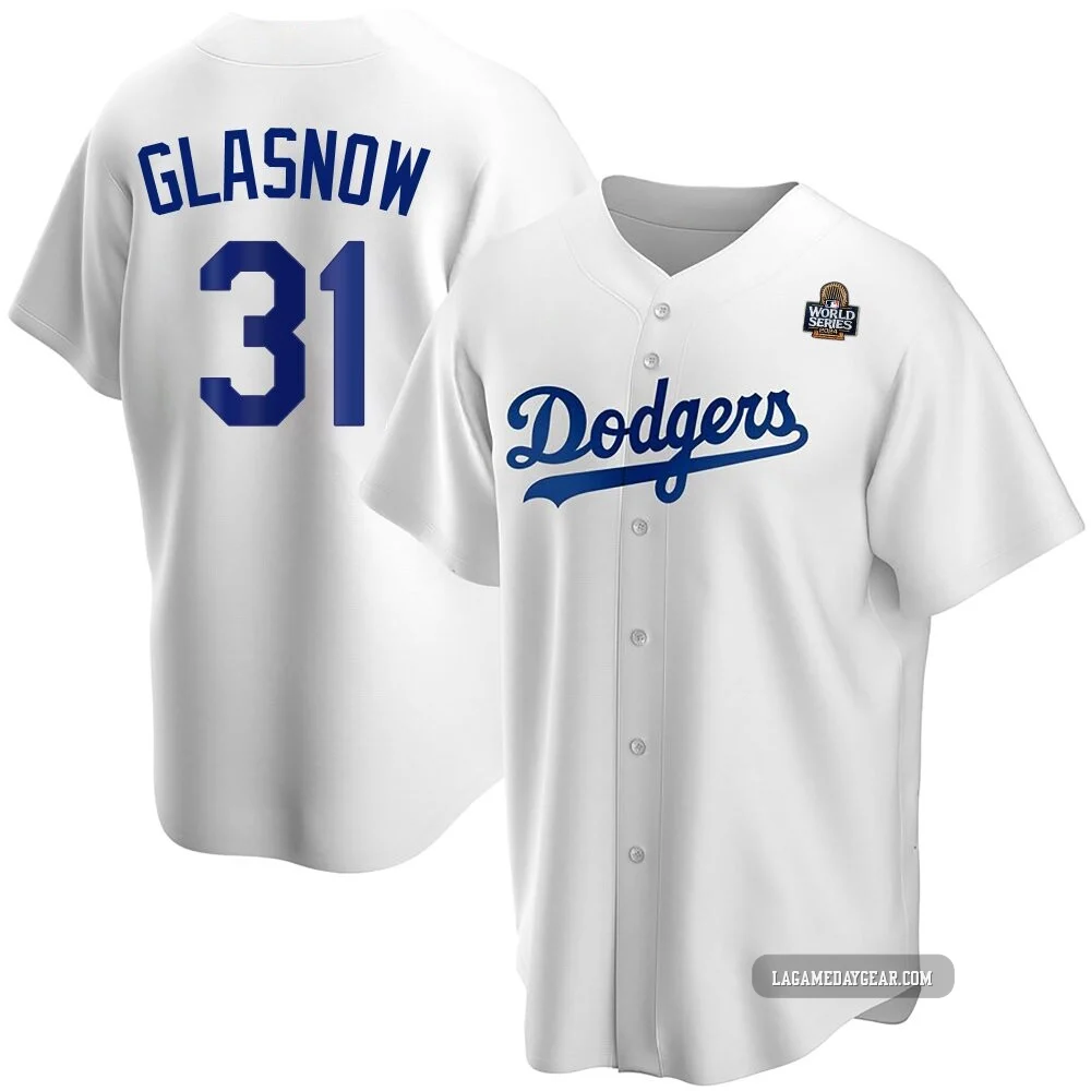 Tyler Glasnow ＃31 Los Angeles Dodgers Replica Men's White Home 2024 World Series Jersey