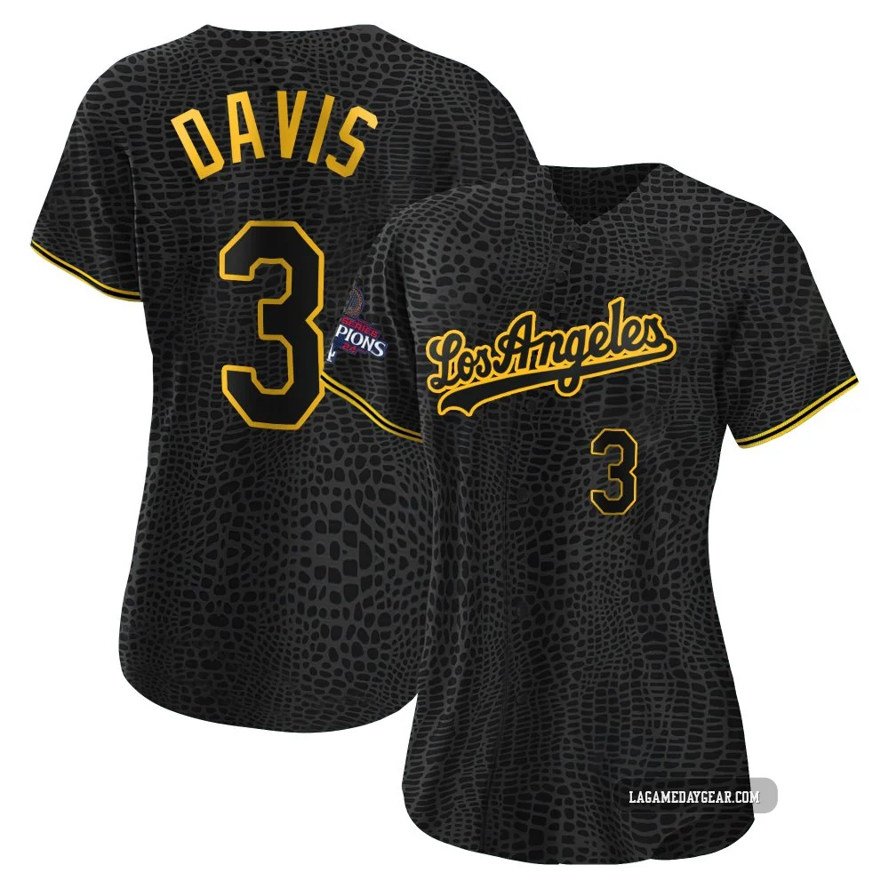 Willie Davis ＃3 Los Angeles Dodgers Authentic Women's Black Snake Skin City 2024 World Series Champions Jersey