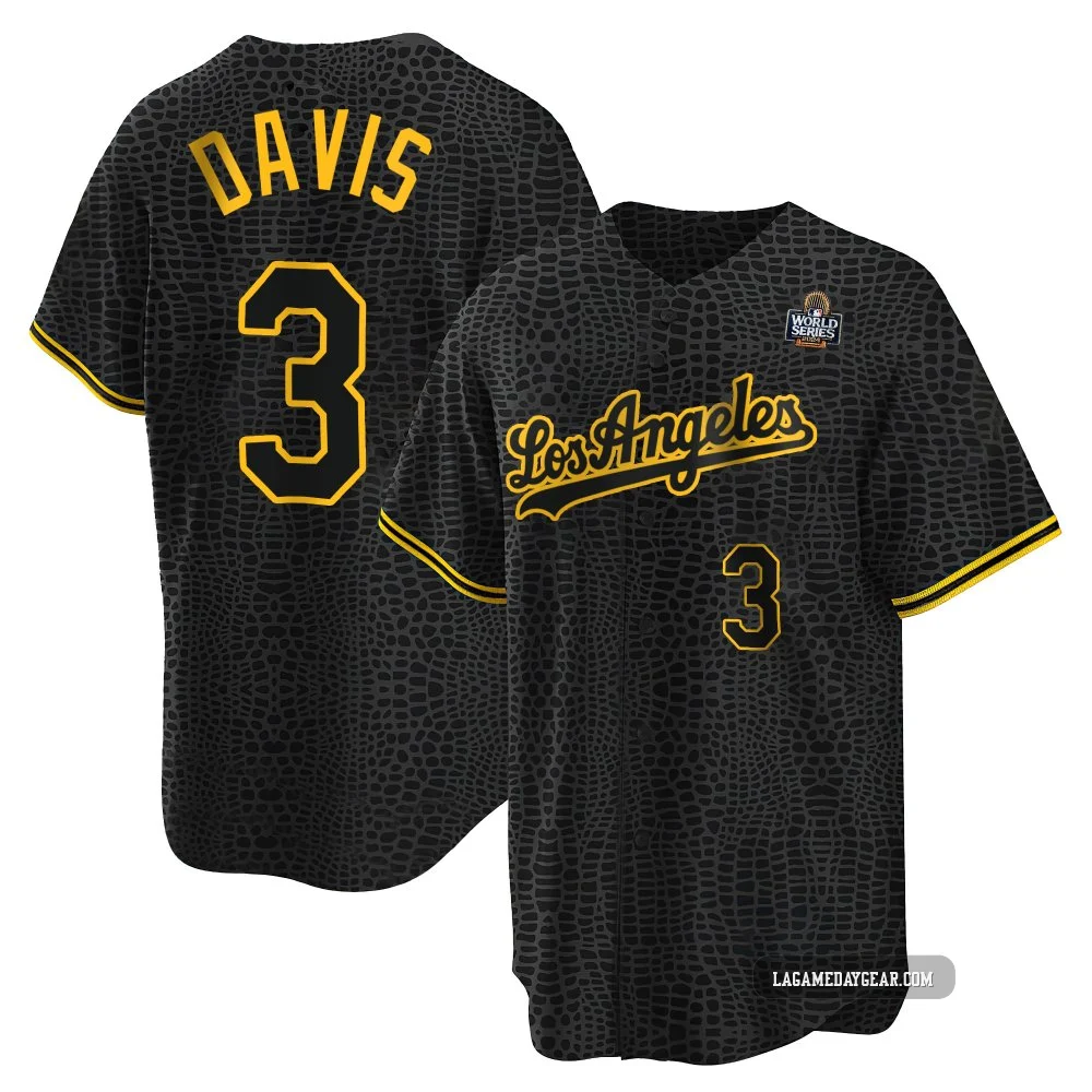 Willie Davis ＃3 Los Angeles Dodgers Replica Youth Black Snake Skin City 2024 World Series Jersey
