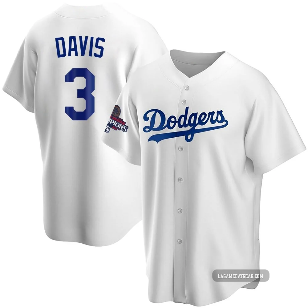 Willie Davis ＃3 Los Angeles Dodgers Replica Youth White Home 2024 World Series Champions Jersey