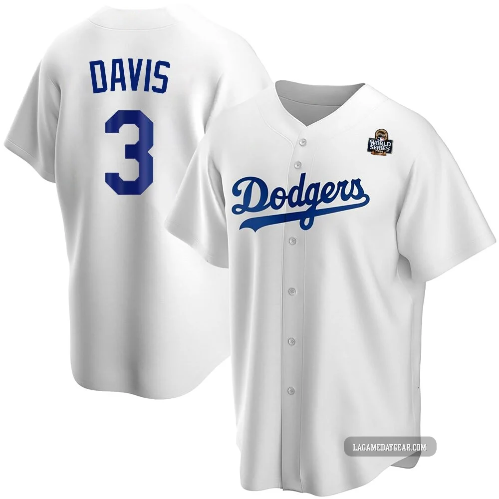 Willie Davis ＃3 Los Angeles Dodgers Replica Youth White Home 2024 World Series Jersey