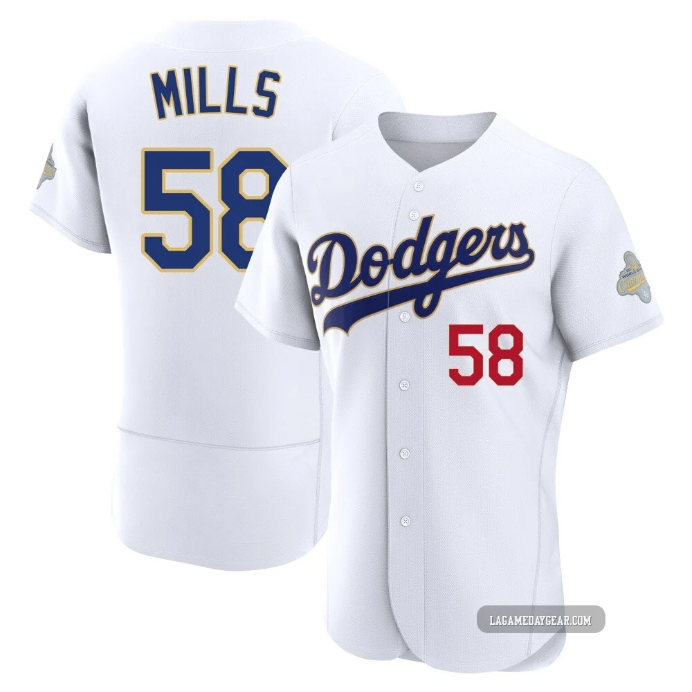 Wyatt Mills ＃58 Los Angeles Dodgers Authentic Men's Gold White 2026 Collection Jersey