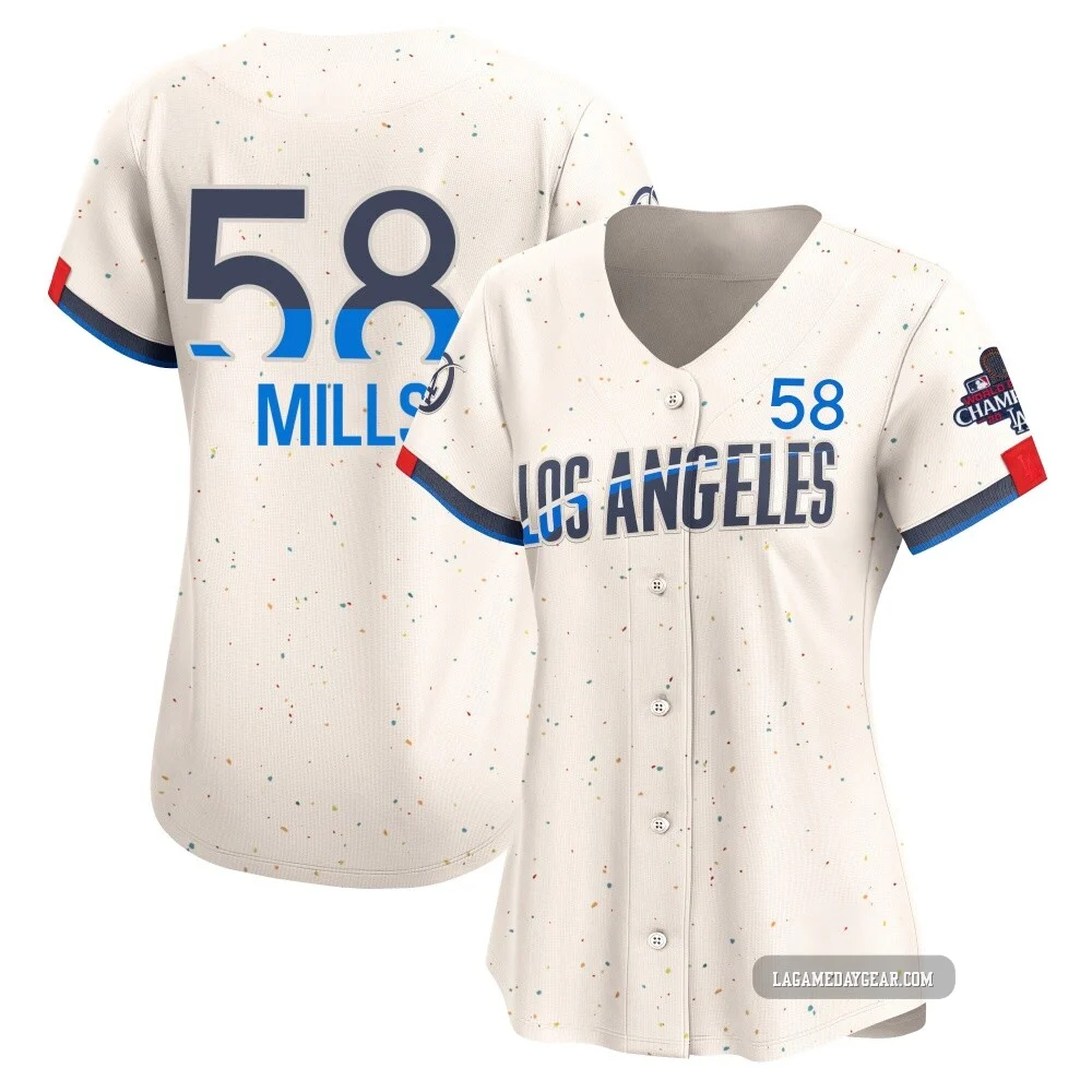 Wyatt Mills ＃58 Los Angeles Dodgers Limited Women's Cream 2024 City Connect World Series Champions Jersey