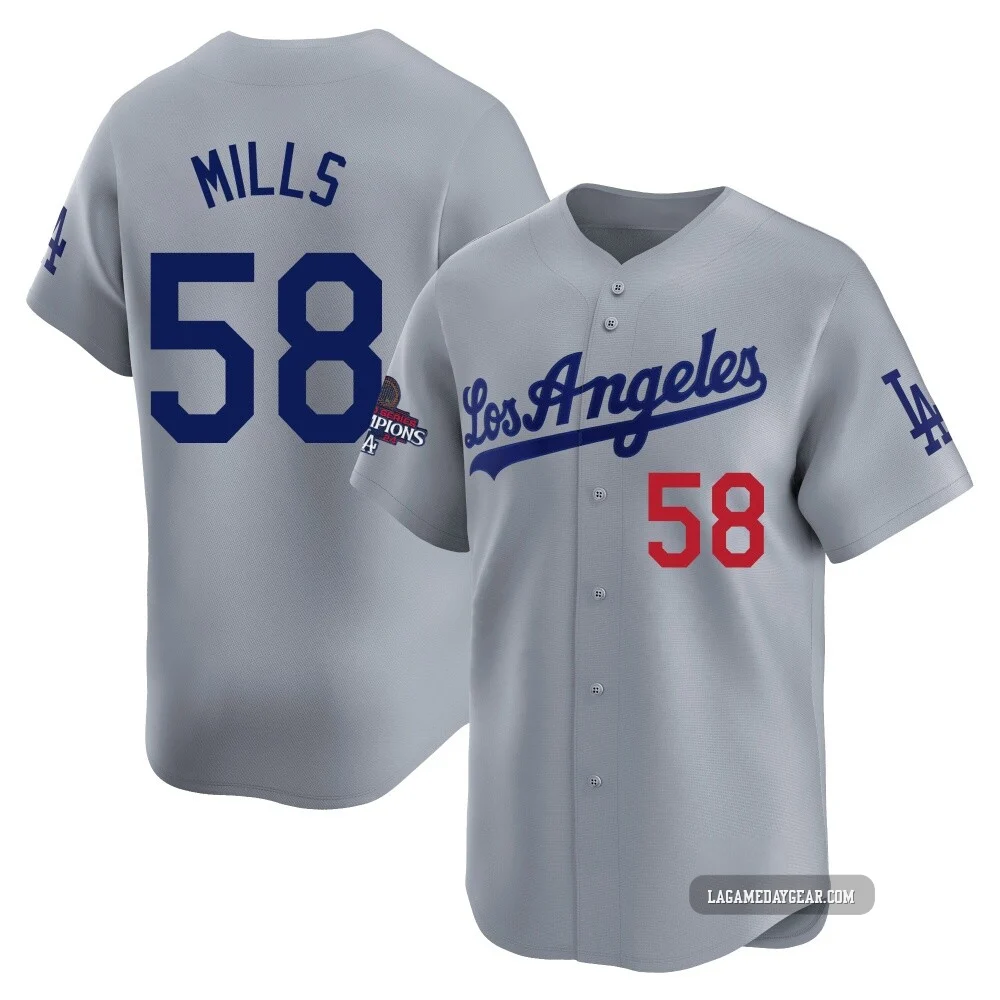 Wyatt Mills ＃58 Los Angeles Dodgers Limited Youth Gray Away World Series Champions Jersey