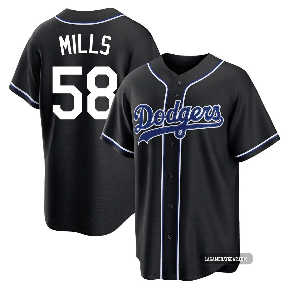 Wyatt Mills ＃58 Los Angeles Dodgers Replica Men's Black Fashion Out Jersey