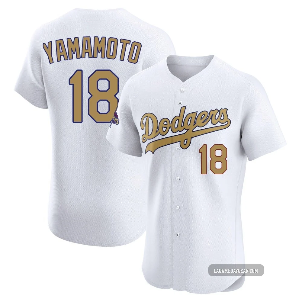 Yoshinobu Yamamoto ＃18 Los Angeles Dodgers Elite Men's Gold White 2025 Collection Jersey