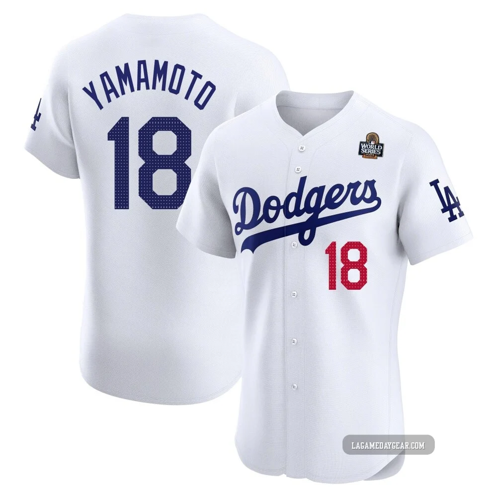 Yoshinobu Yamamoto ＃18 Los Angeles Dodgers Elite Men's White Home 2024 World Series Jersey
